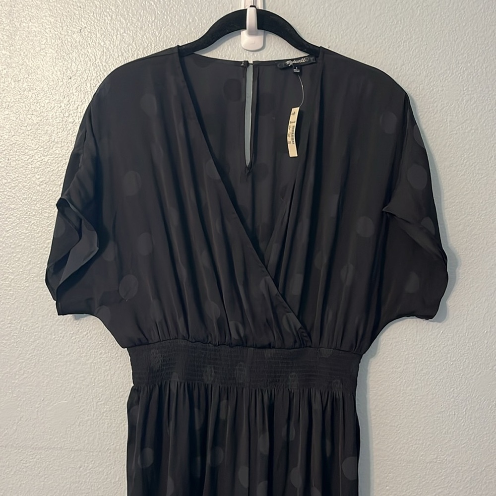 NWT MADEWELL | Wrap-Front Smock-Waist Jumpsuit in Dot Jacquard - Picture 3 of 9